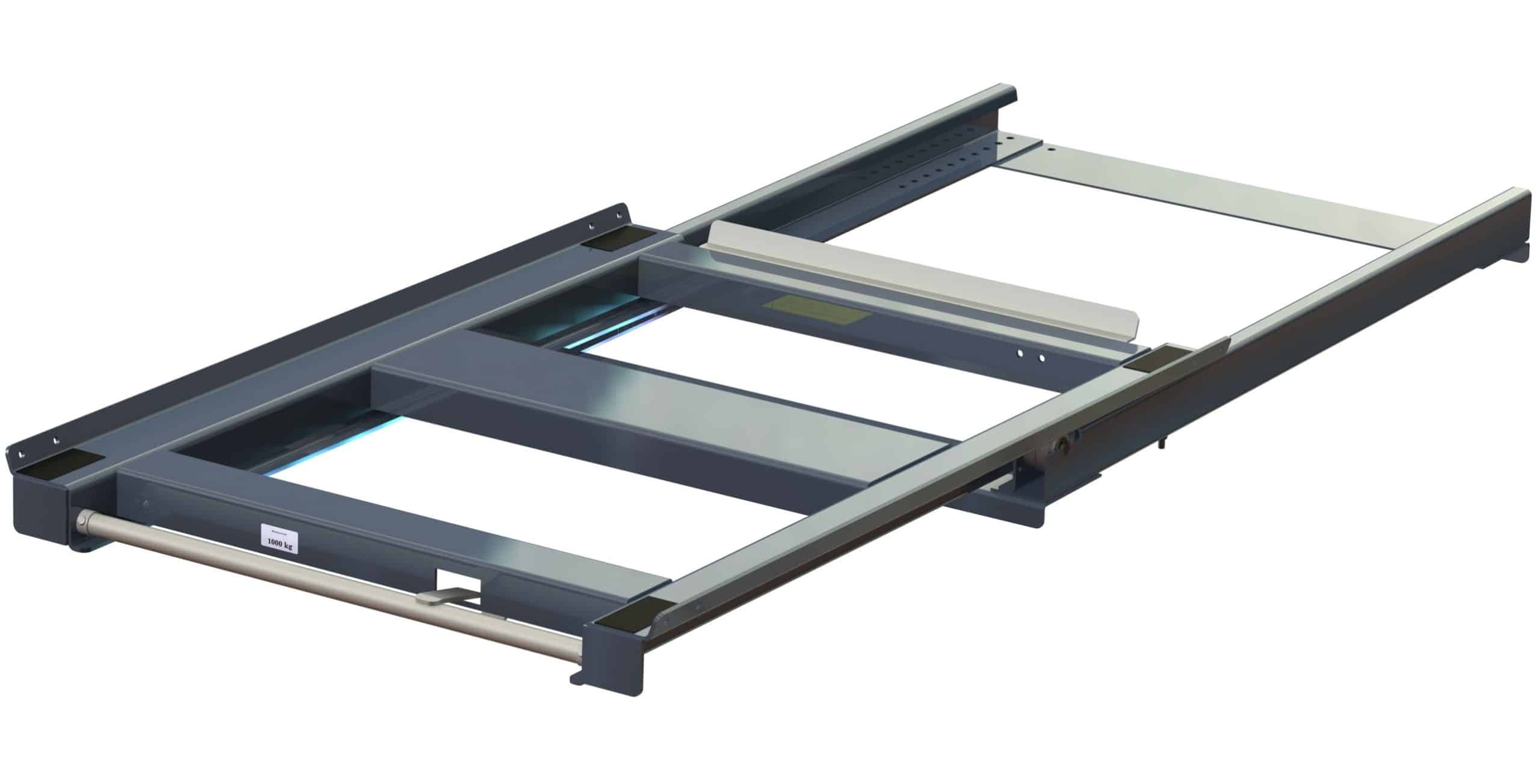 Pull-out unit for pallet rack with 70% extension, 1000 kg load capacity, front-loaded, short-side handled eur-pallet Pull-out unit for pallet rack with 70% extension, 1000 kg load capacity, front-loaded, short-side handled eur-pallet
