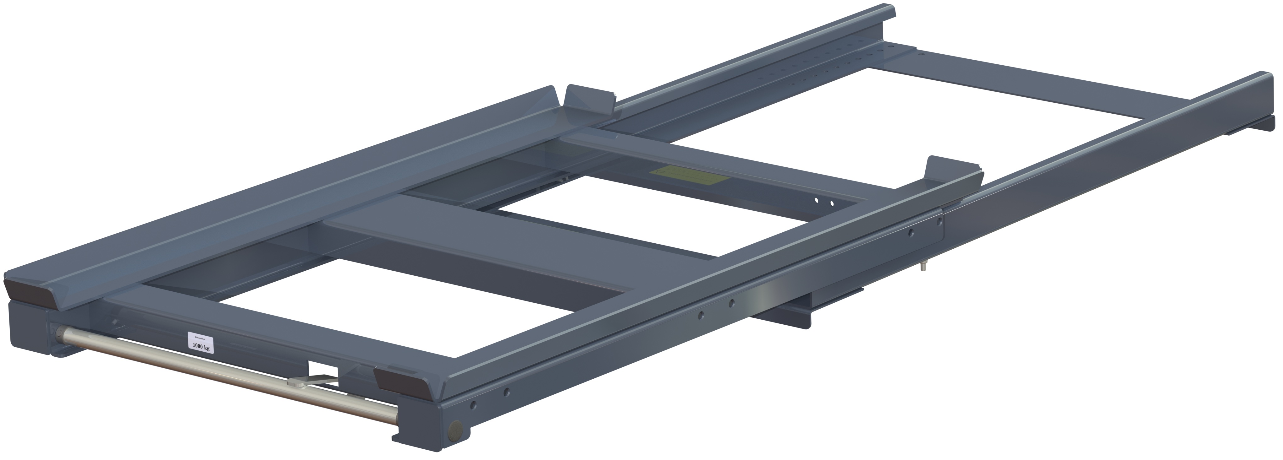 Beam-mounted pull-out unit 70%, 1000 kg, short-side handled, front-loaded, for wire mesh containers