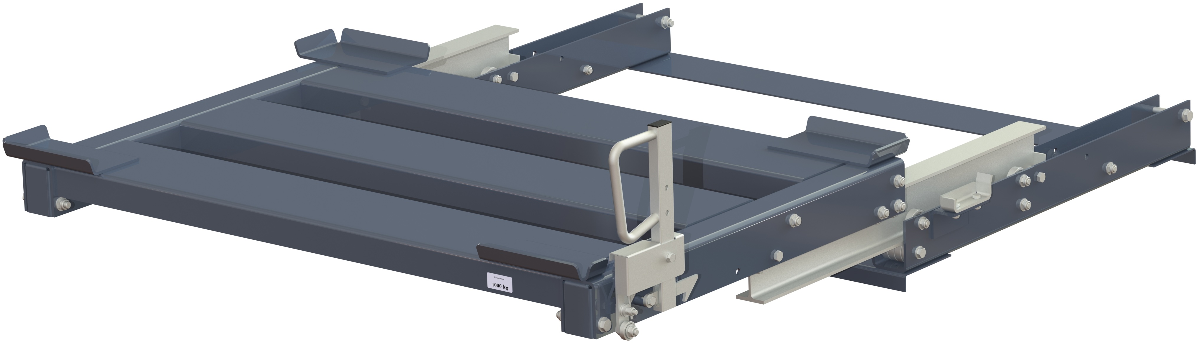11 1012 1 23 open Beam-mounted pull-out unit 100%, 1000 kg, rear loaded long-side handled for wire-mesh container