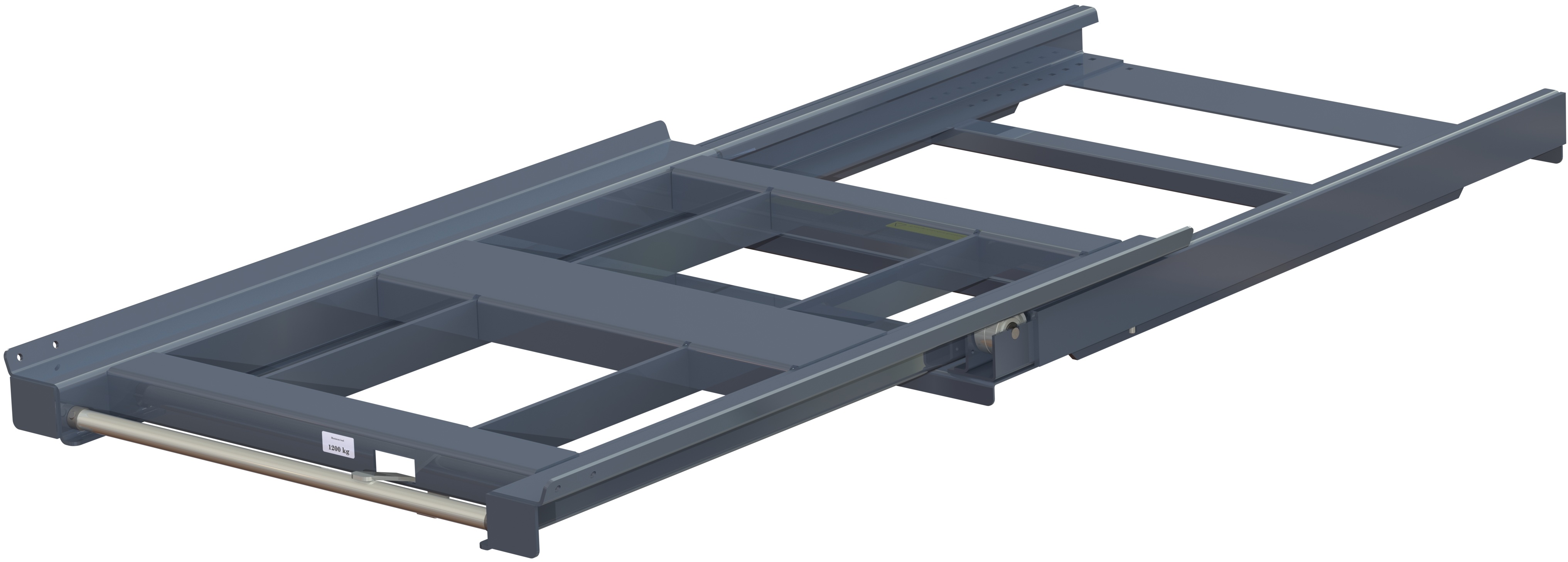 11 1201 0 open Pull-out unit for pallet rack with 70% extension ,1200 kg load capacity, front-loaded, short-side handled eur-pallet