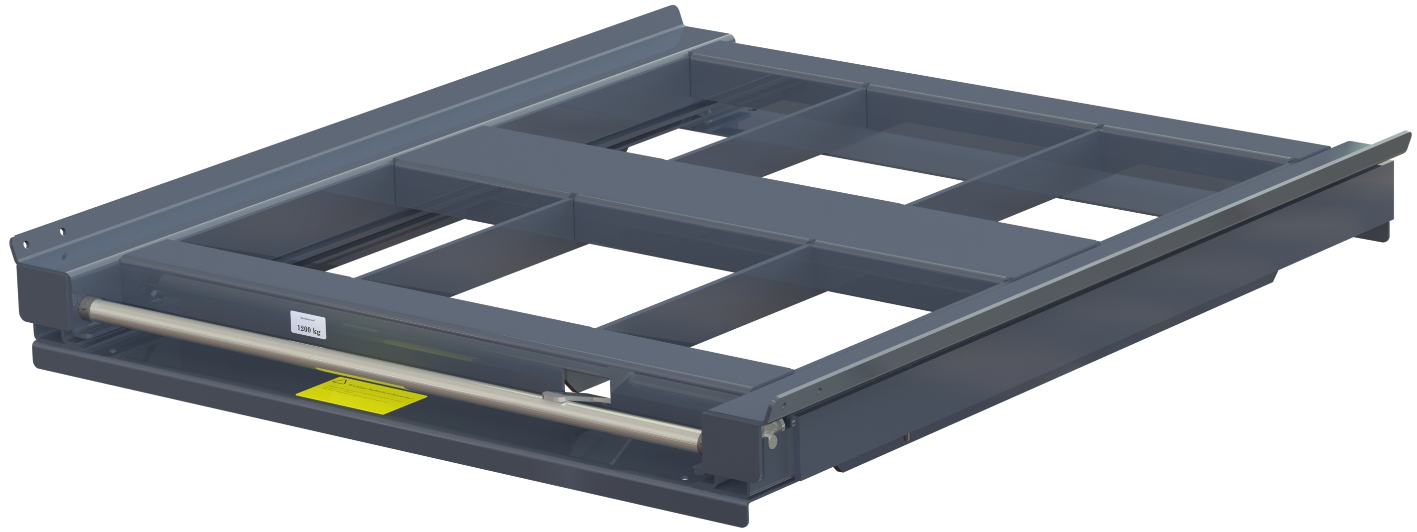 Pull-out unit for pallet rack with 70% extension ,1200 kg load capacity, rear-loaded, short-side handled fin-pallet - image 2