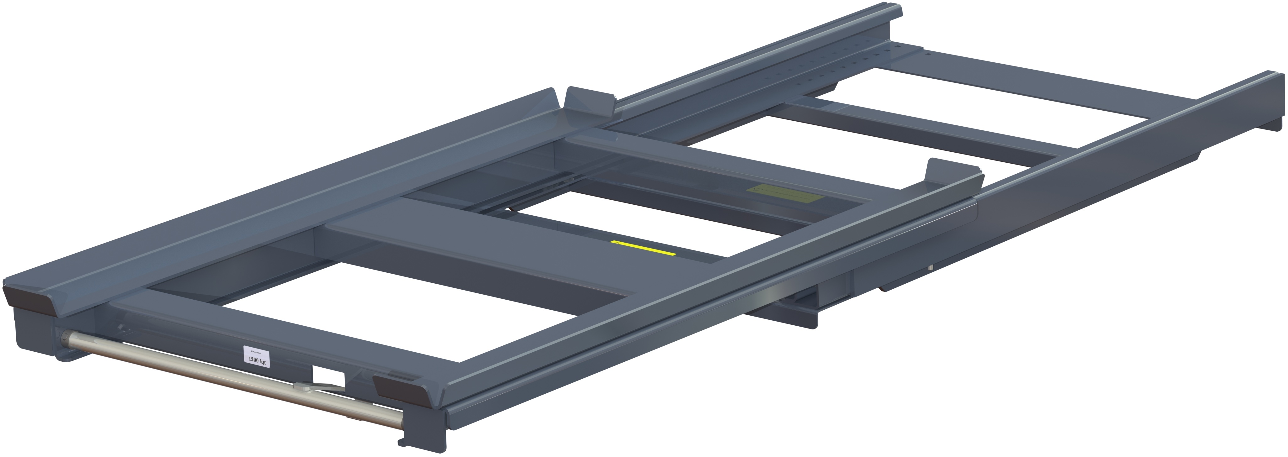 Beam-mounted pull-out unit 70%, 1200 kg, short-side handled, front-loaded, for wire mesh containers