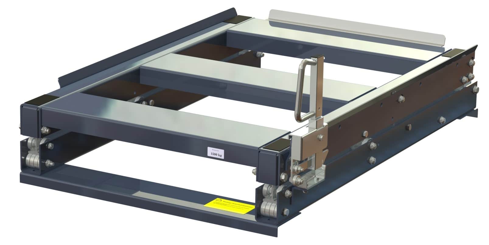 Pull-out unit for pallet rack with 70% extension, 1500 kg load capacity, front-loaded, short-side handled eur-pallet