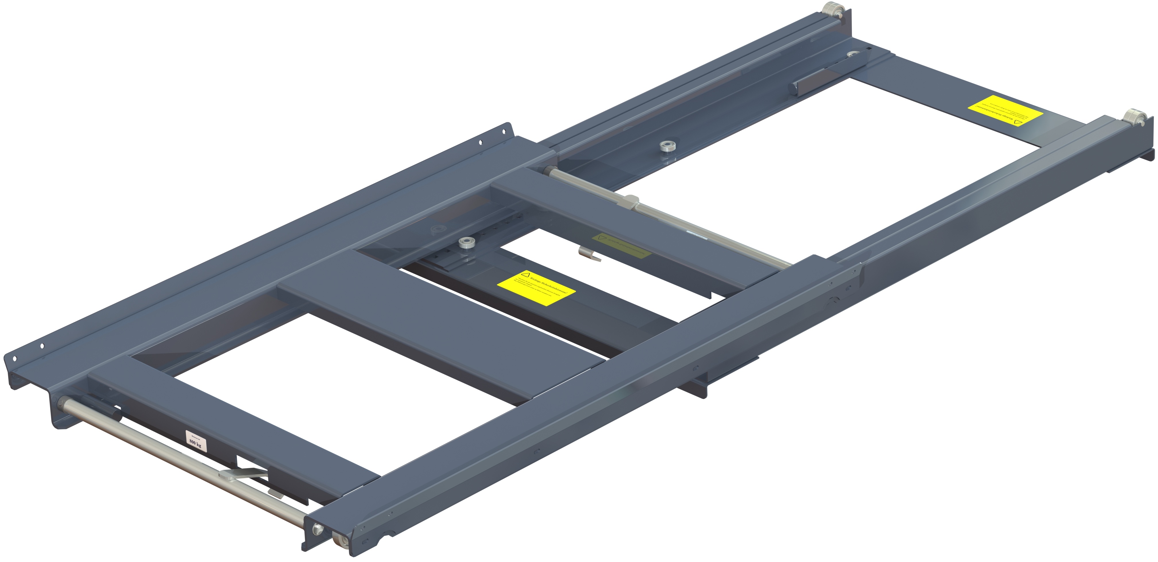 Pull-out unit for pallet rack with 2x70% extension, 800 kg load capacity, 2-way, front-loaded, short-side handled eur-pallet