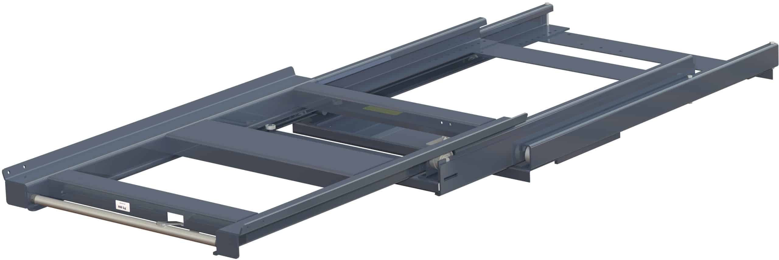 Pull-out unit for pallet rack with 100% extension, 800 kg load capacity, rear-loaded, short-side handled eur-pallet Pull-out unit for pallet rack with 100% extension, 800 kg load capacity, rear-loaded, short-side handled eur-pallet