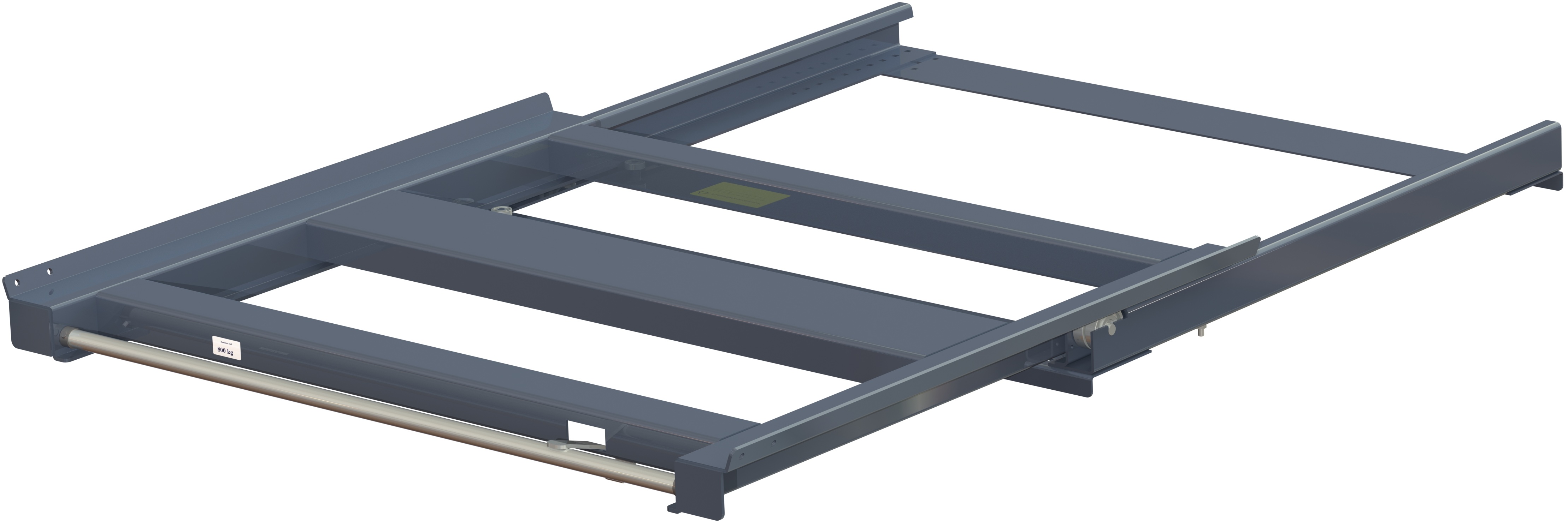 11 808 0 open Pull-out unit for pallet rack with 70% extension ,800 kg load capacity, rear-loaded, short-side handled fin-pallet