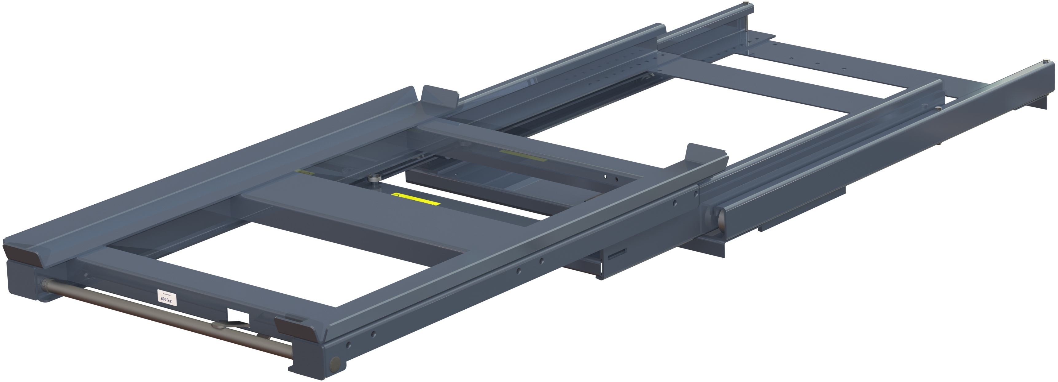 Beam-mounted pull-out unit 100%, 800 kg, short-side handled, rear-loaded, for wire mesh containers