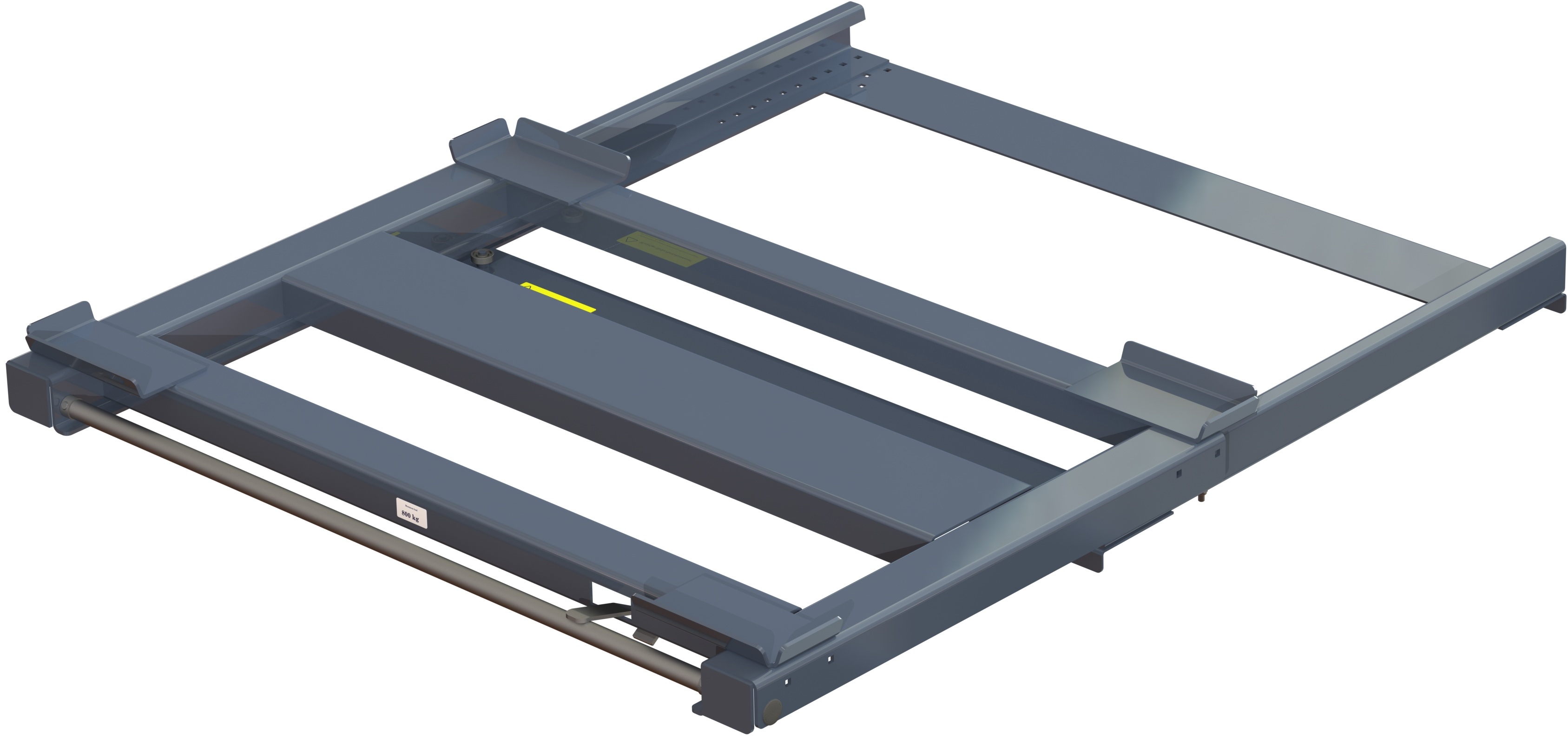 Beam-mounted pull-out unit 70%, 800 kg, rear loaded long-side handled for wire-mesh container
