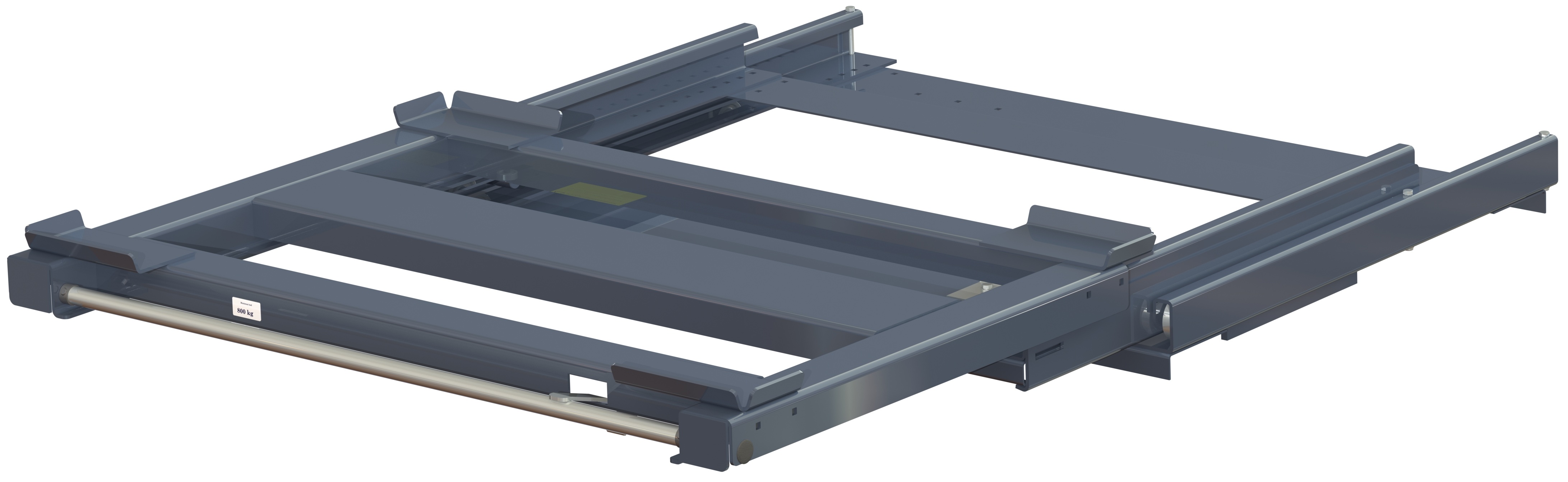 Beam-mounted pull-out unit 100%, 800 kg, rear loaded long-side handled for wire-mesh container