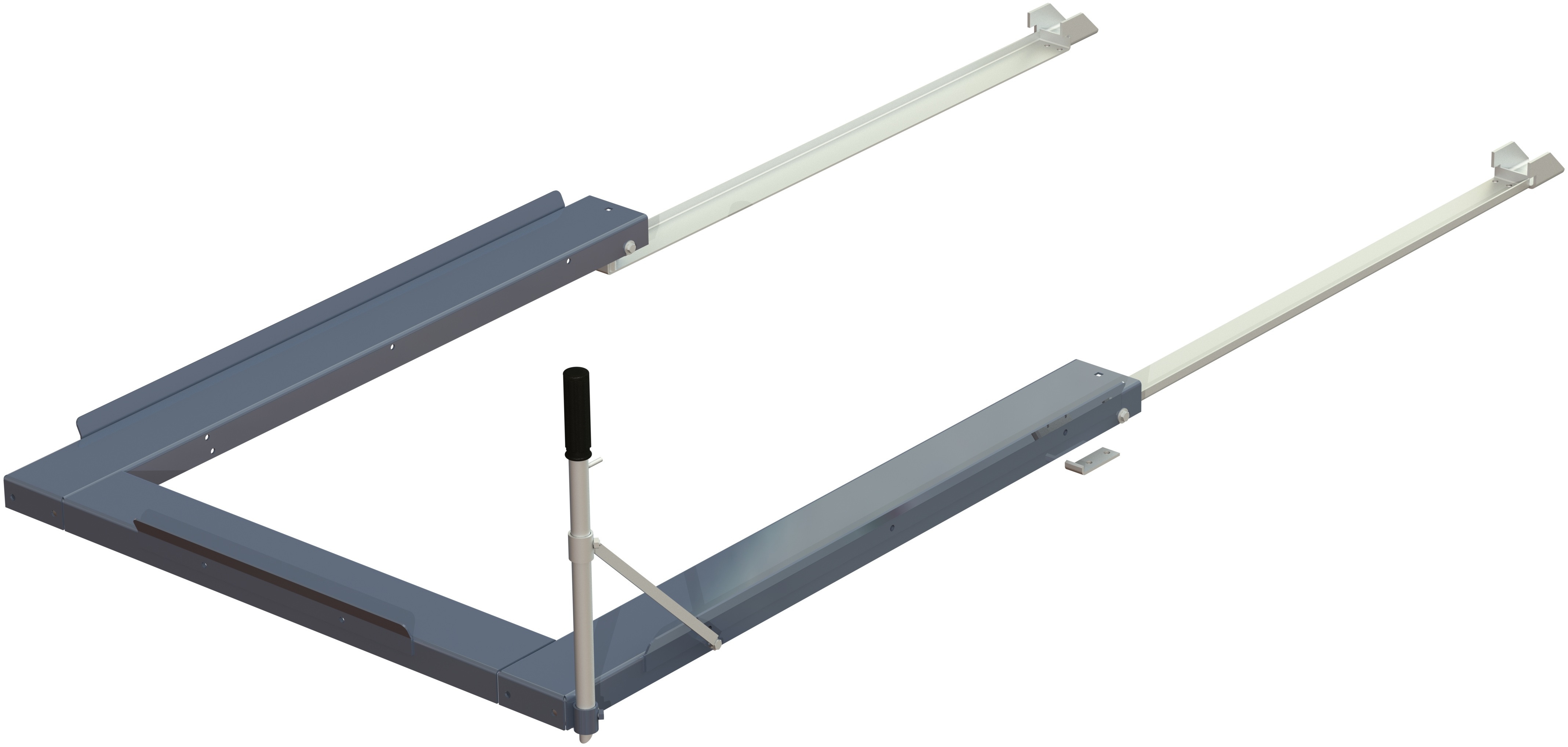 Floor-mounted pull-out unit, 1000 kg, 85% extension, rear-loaded, short-side handled, for fin or chep pallet