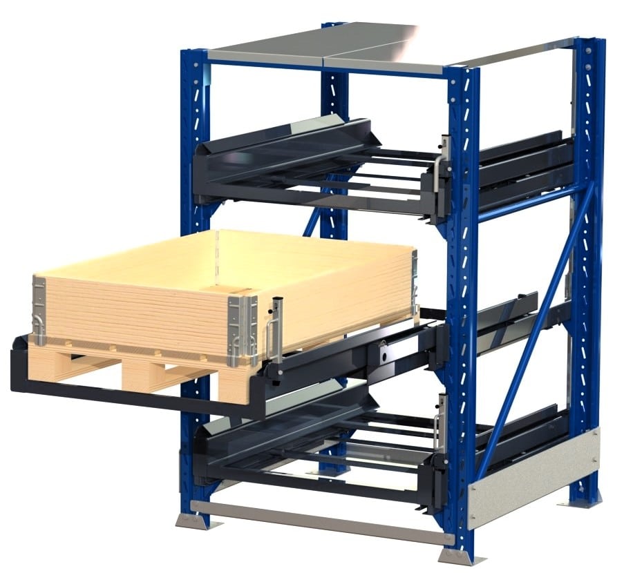 Psu - pallet storage unit, 3 pull-out units, 600 kg, 100% extension, with shelf lock - image 2 Psu - pallet storage unit, 3 pull-out units, 600 kg, 100% extension, with shelf lock - image 2
