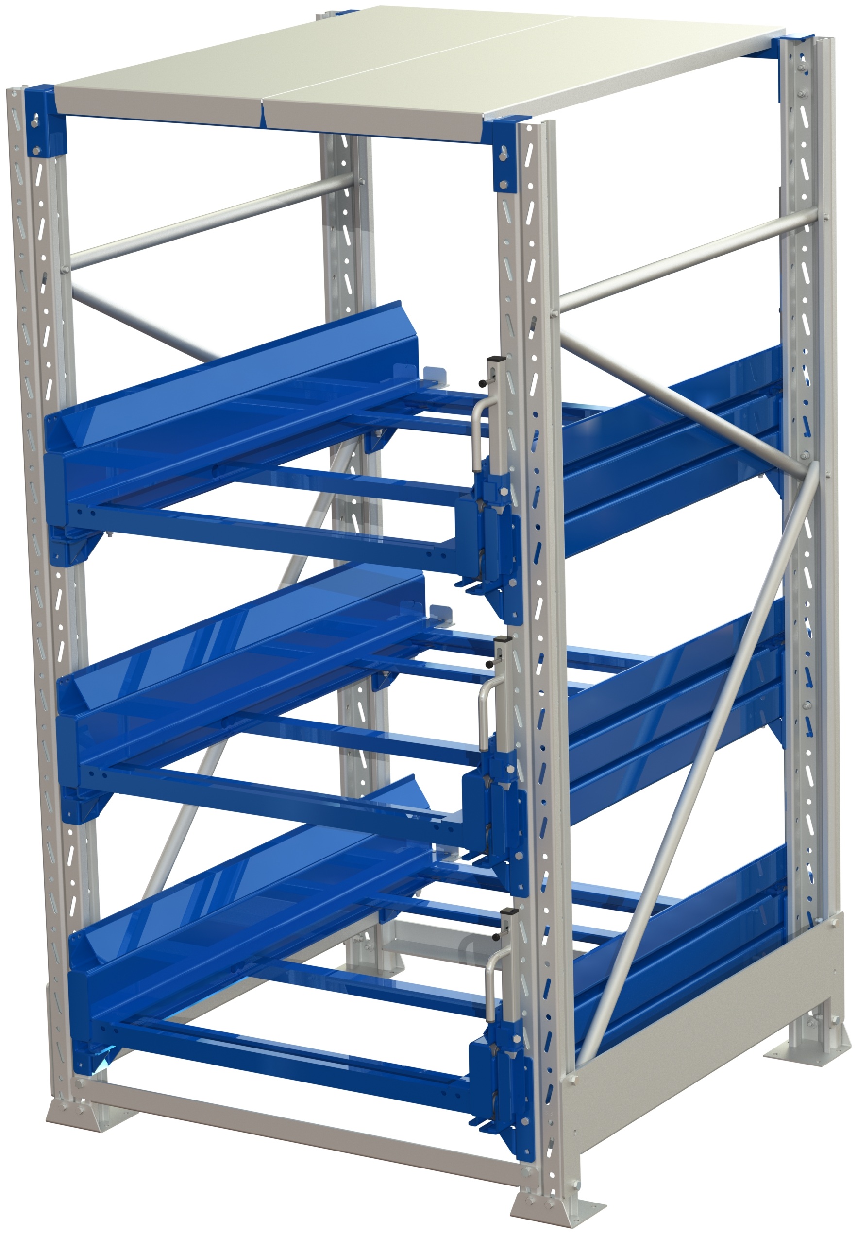 Pallet storage unit, 3 pull-out units 600kg 100%, with lock ral 5010 - image 2