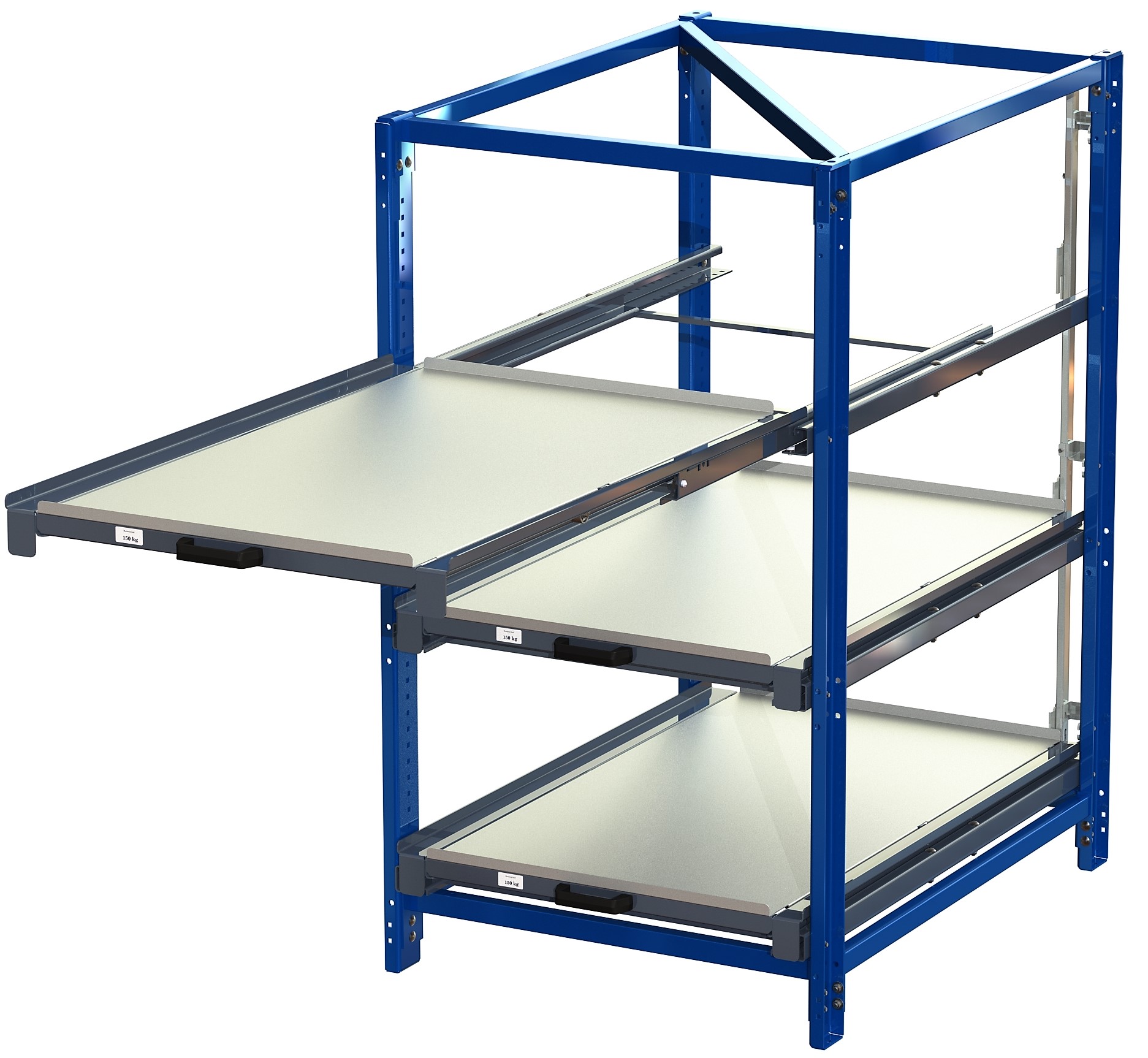 22 1231 industribyrå med tippskyddslås kortsidehanterat 100 utdragskapacitet 150 kg lastkapacitet 3 hyllplan Compact storage unit with shelf lock, short-side forward, 100% extension, 150kg load capacity, 3 shelves
