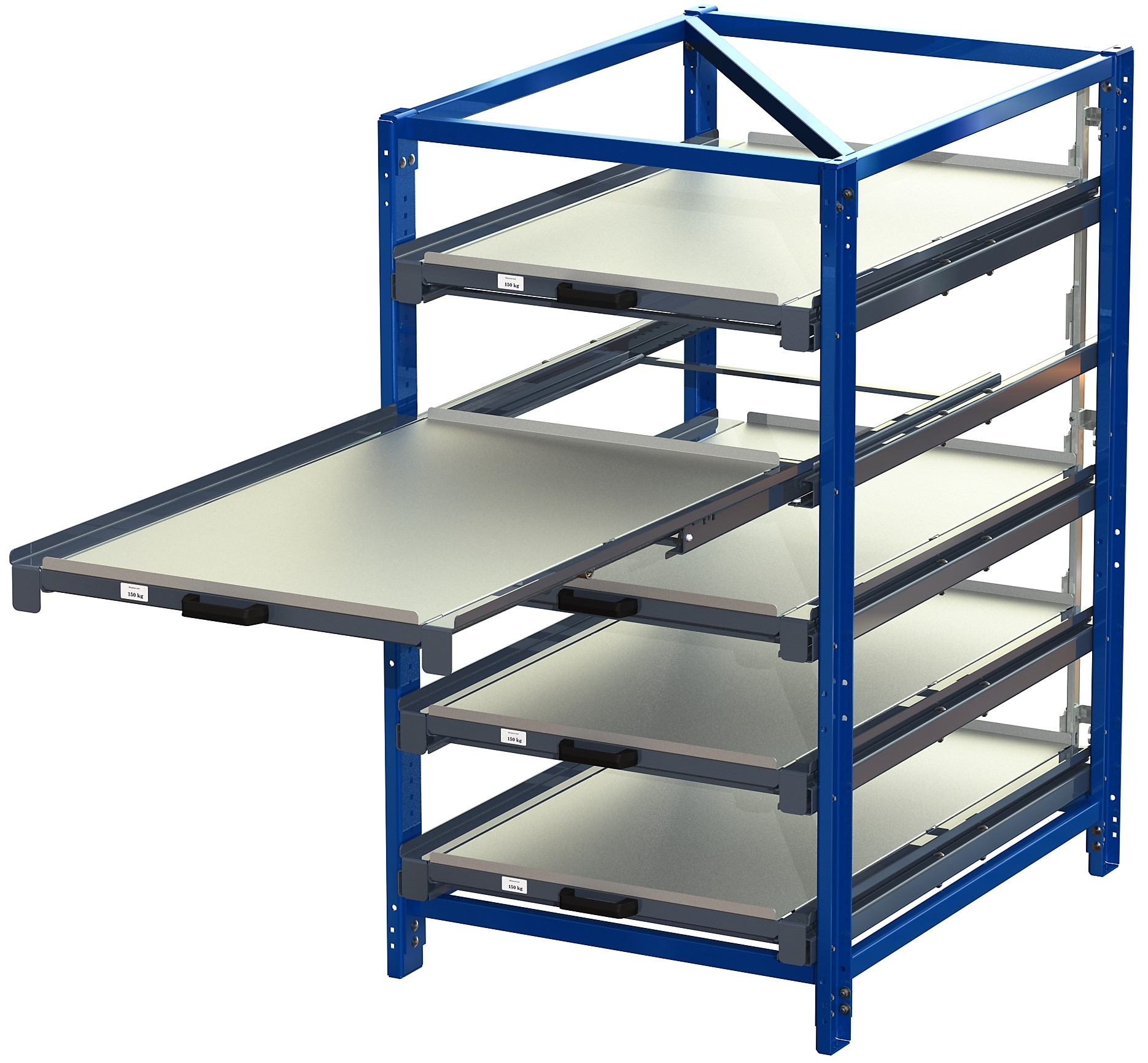 Compact storage unit with shelf lock, short-side forward, 100% extension, 150 kg load capacity, 5 shelves Compact storage unit with shelf lock, short-side forward, 100% extension, 150 kg load capacity, 5 shelves
