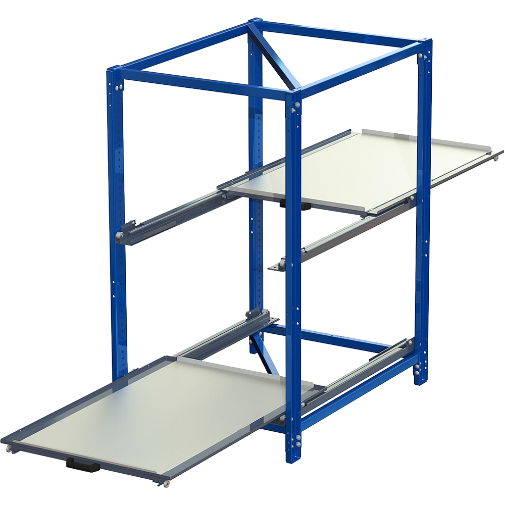 Compact storage unit without shelf lock, short-side forward, 70% extension, two-way, 200 kg load capacity, 2 shelves Compact storage unit without shelf lock, short-side forward, 70% extension, two-way, 200 kg load capacity, 2 shelves