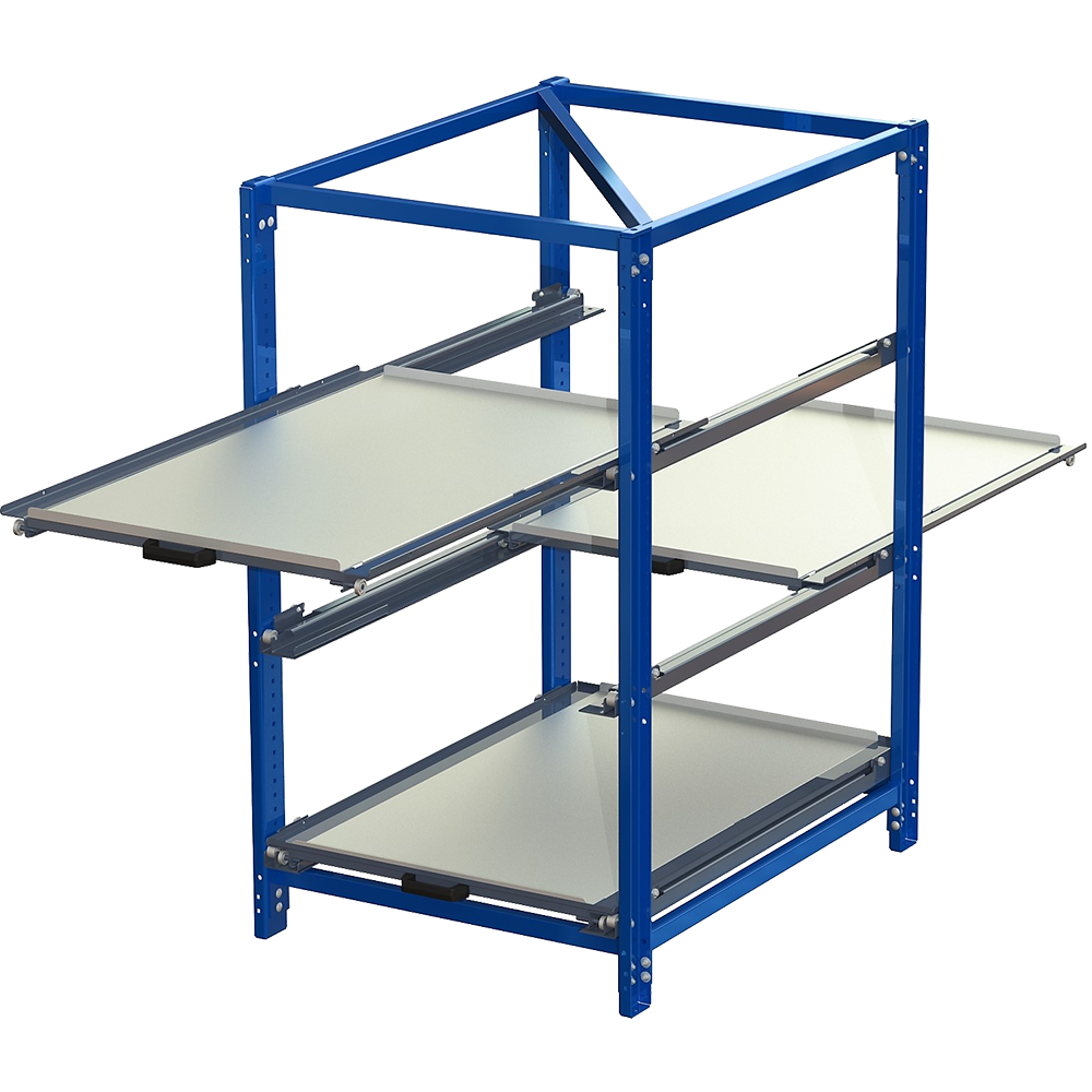 Compact storage unit without shelf lock, short-side forward, 70% extension, two-way, 200 kg load capacity, 3 shelves Compact storage unit without shelf lock, short-side forward, 70% extension, two-way, 200 kg load capacity, 3 shelves