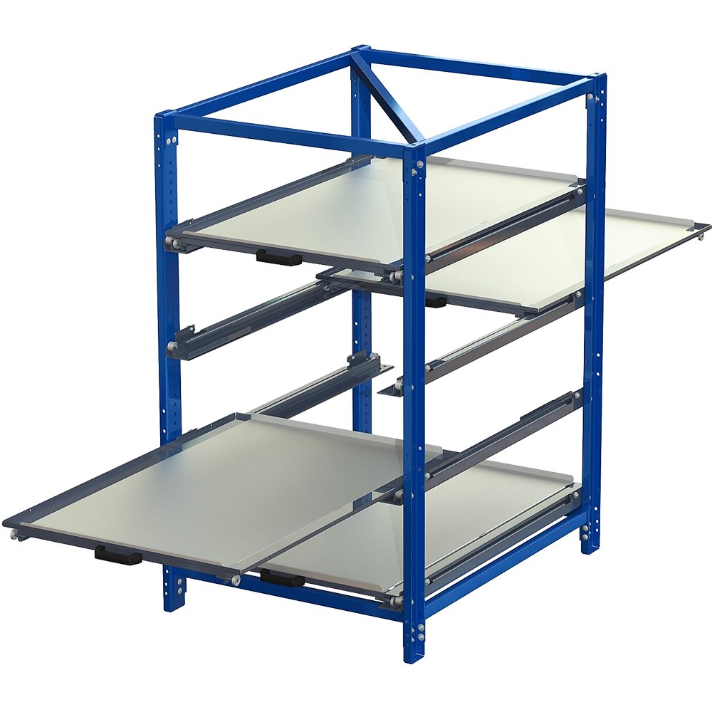 Compact storage unit without shelf lock, short-side forward, 70% extension, two-way, 200 kg load capacity, 4 shelves Compact storage unit without shelf lock, short-side forward, 70% extension, two-way, 200 kg load capacity, 4 shelves