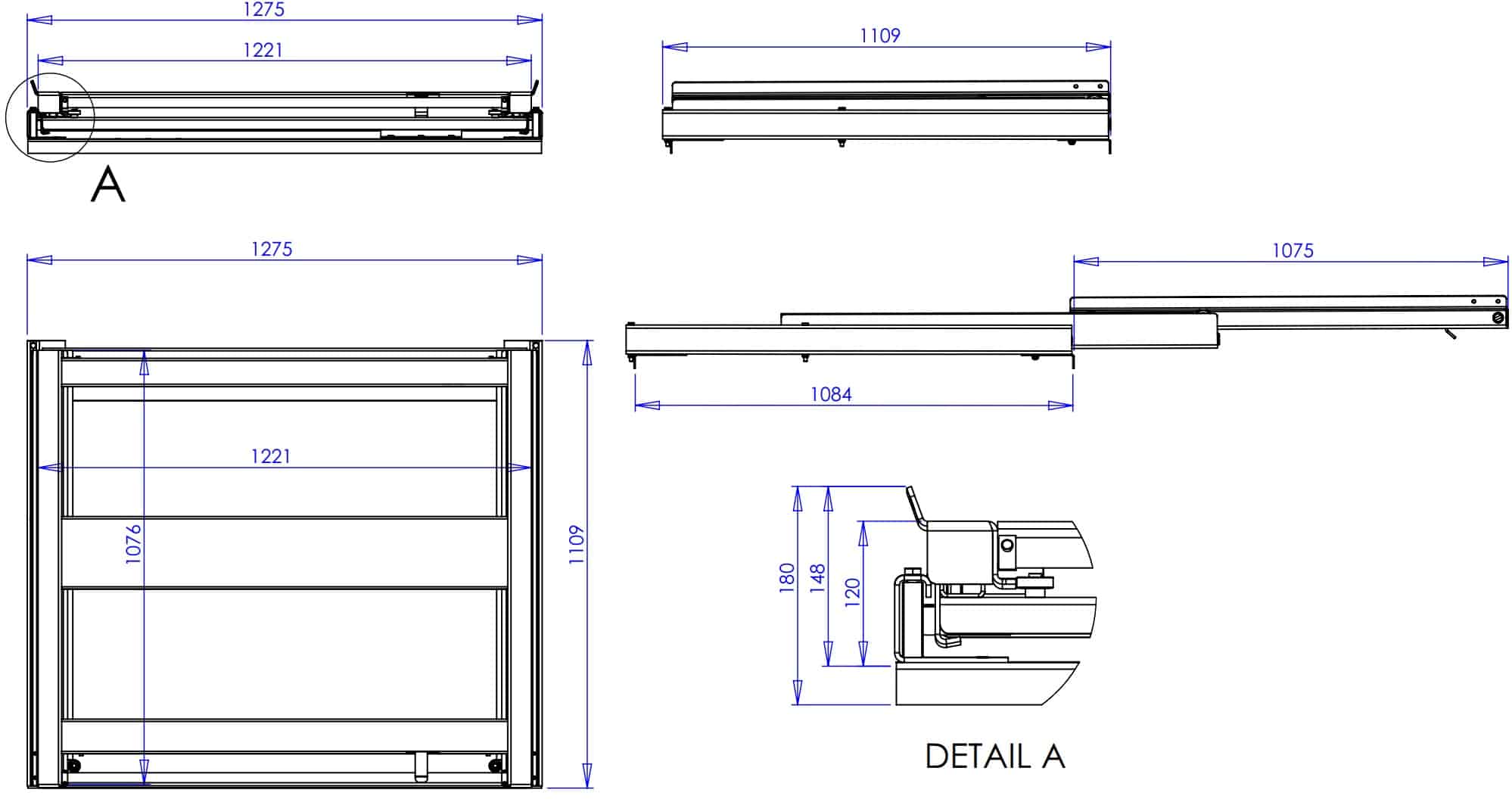 Pull-out unit for pallet rack with 100% extension, 600 kg load capacity, front-loaded, long-side handled fin-pallet - image 2 Pull-out unit for pallet rack with 100% extension, 600 kg load capacity, front-loaded, long-side handled fin-pallet - image 2