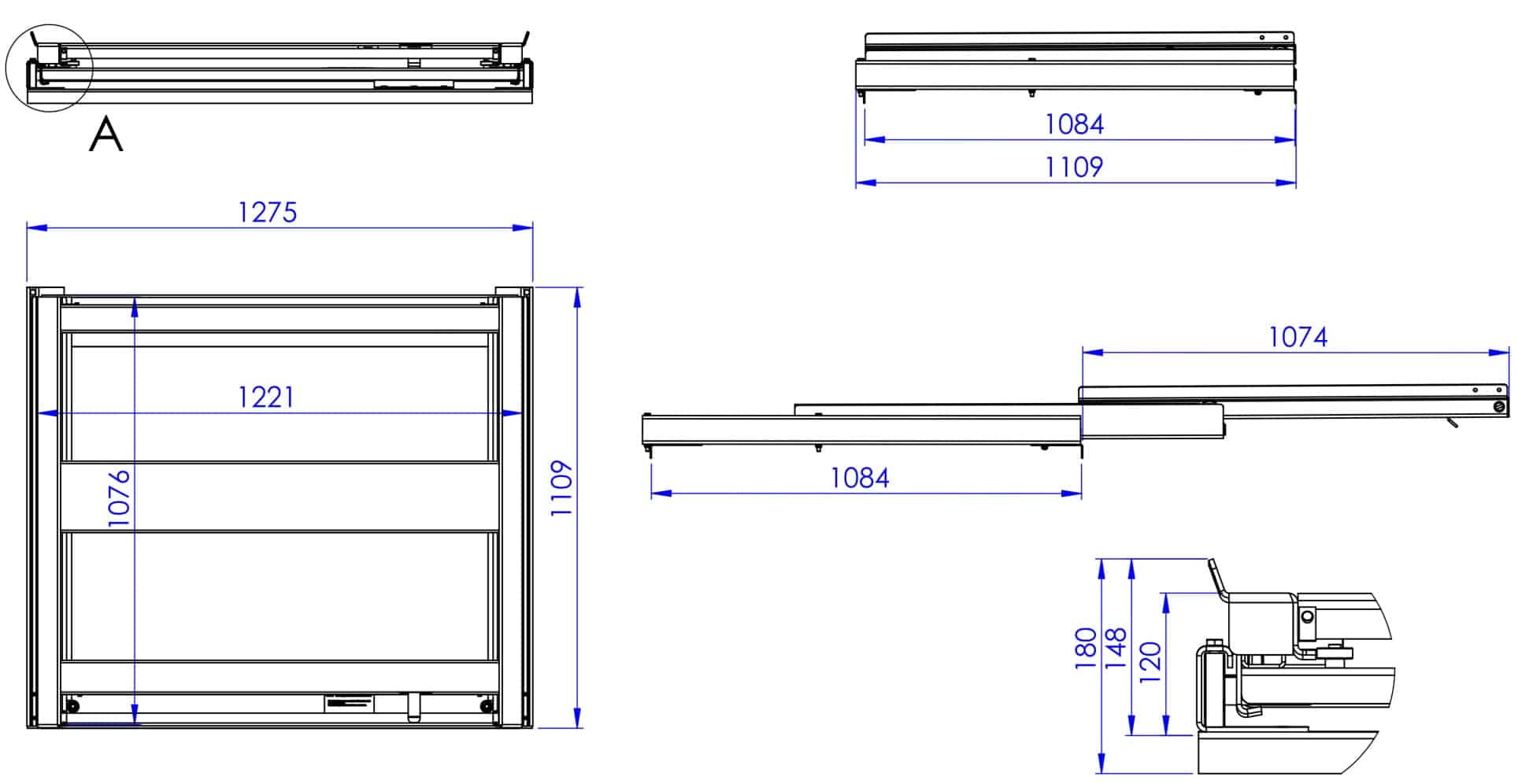 Pull-out unit for pallet rack with 100% extension, 600 kg load capacity, rear-loaded, short-side handled fin-pallet, depth 1109 mm - image 2 Pull-out unit for pallet rack with 100% extension, 600 kg load capacity, rear-loaded, short-side handled fin-pallet, depth 1109 mm - image 2