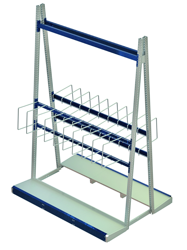 Loop storage rack, lodur premium, double-sided start section, w=2700, h=4000, incl. 20 dividers