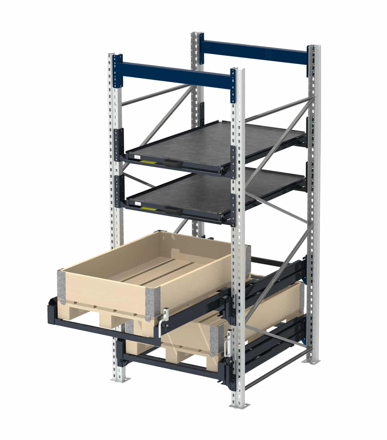 Upright-mounted pull-out unit, 200 kg, 70% extension, short-side handled, for pallet rack with steel shelf panel - image 2 Upright-mounted pull-out unit, 200 kg, 70% extension, short-side handled, for pallet rack with steel shelf panel - image 2