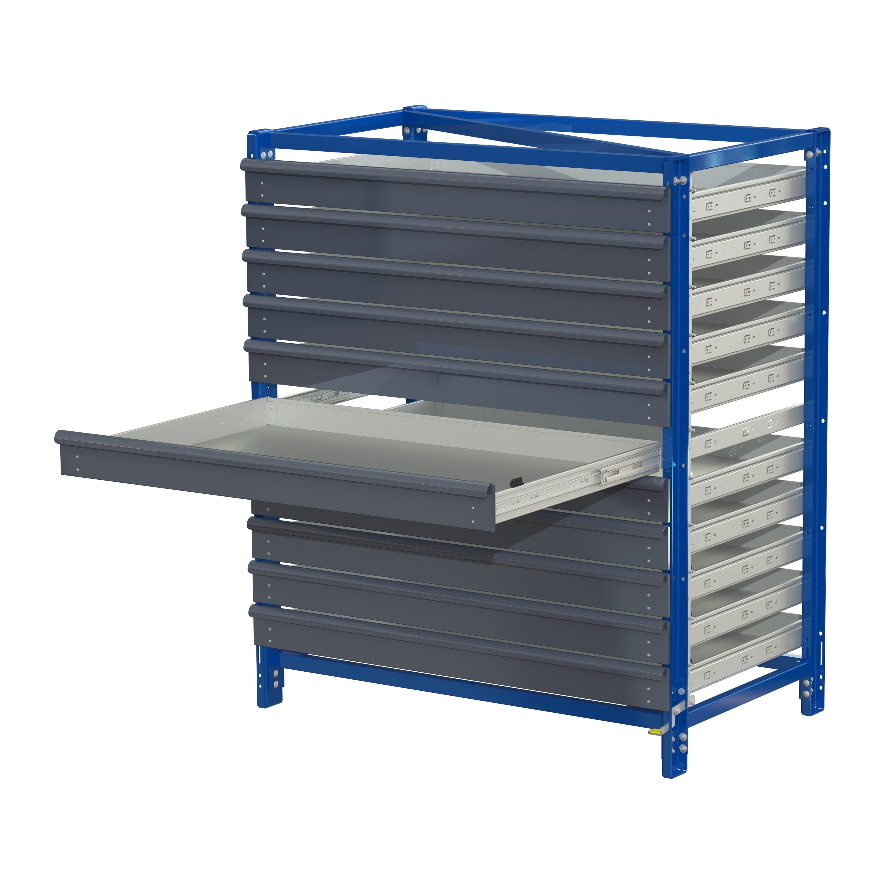 22 7511 2 open Csu light, long-side handled, 100% extension, 75kg load capacity, 11 shelves