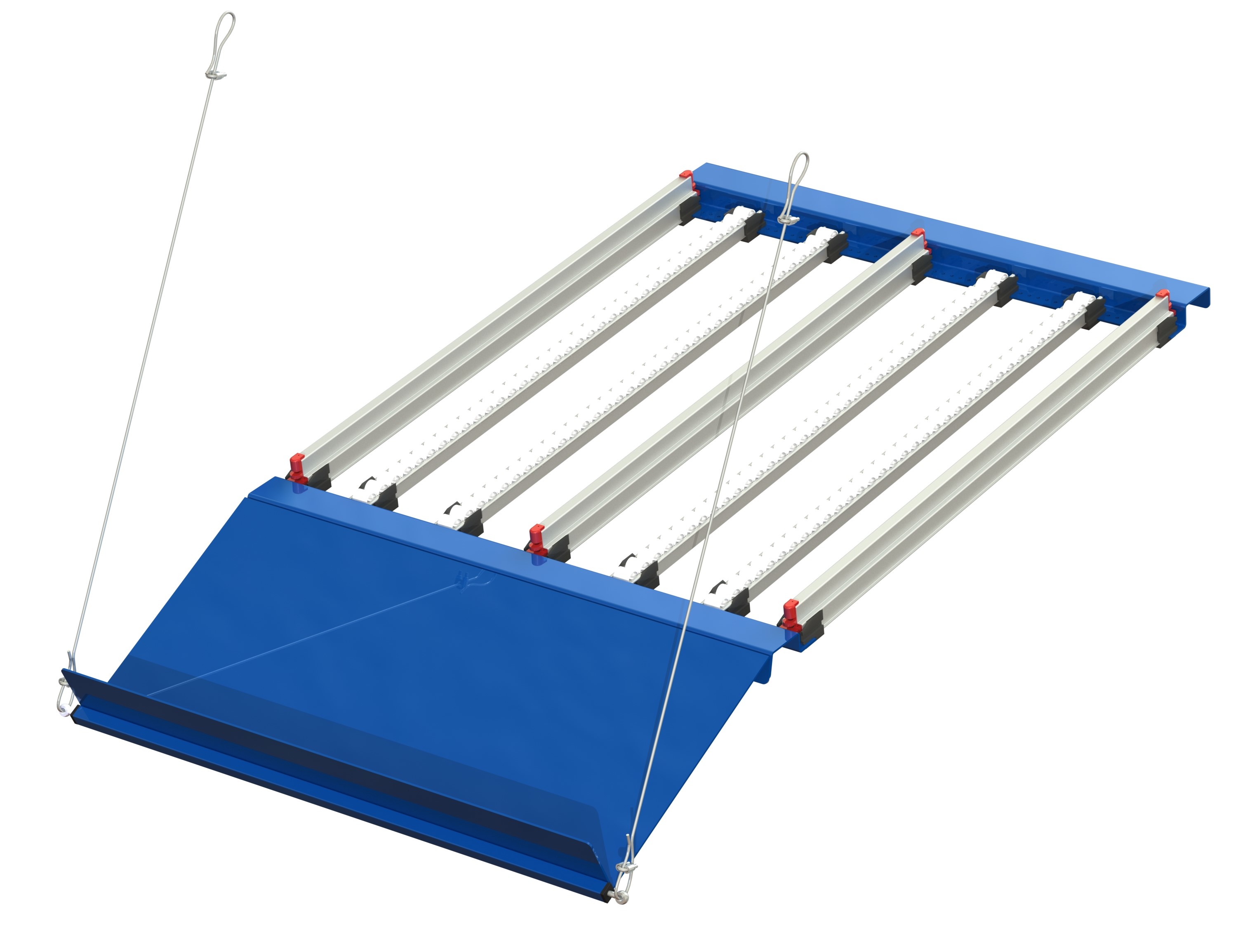 Fifo flow shelf with adjustable extension 4 rollers and 3 dividers, providing 2 channels suitable for plastic bins or cardboard boxes with a maximum width of 400 mm, w=940, d=1400