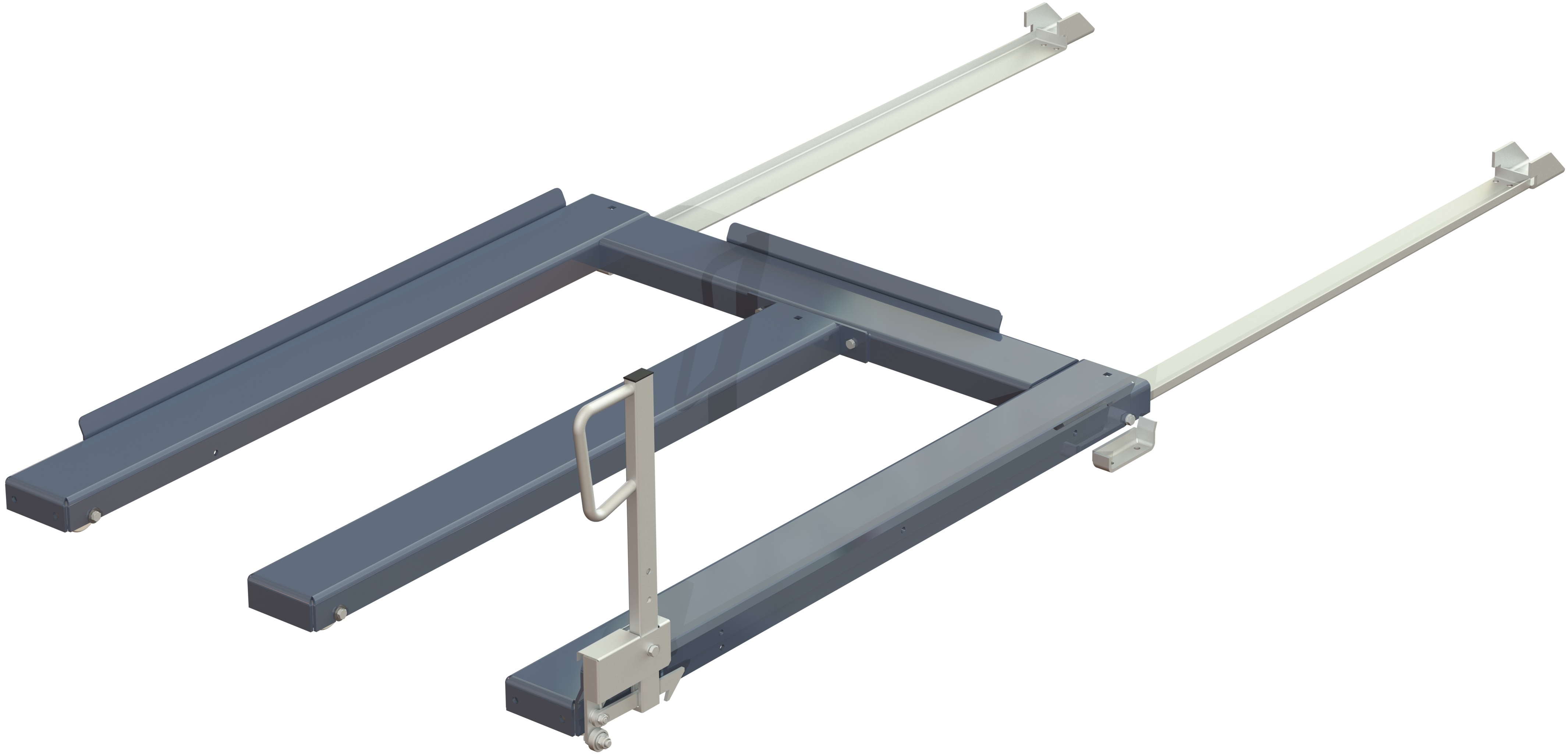 Floor-mounted pull-out unit, 1500 kg, 85% extension, front-loaded, short-side handled, for fin or chep pallet
