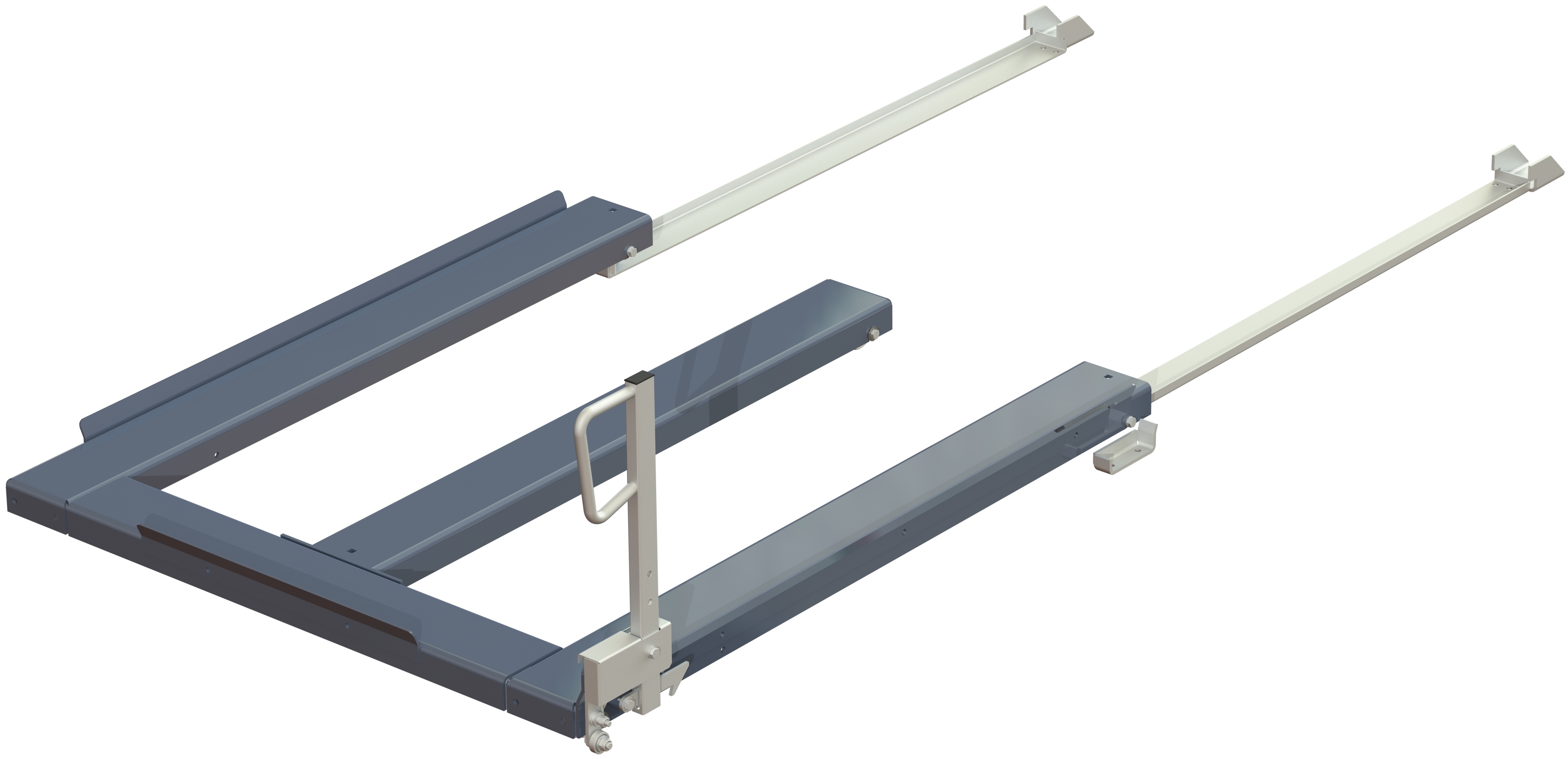 Floor-mounted pull-out unit, 1500 kg, 85% extension, rear-loaded, short-side handled, for fin or chep pallet Floor-mounted pull-out unit, 1500 kg, 85% extension, rear-loaded, short-side handled, for fin or chep pallet