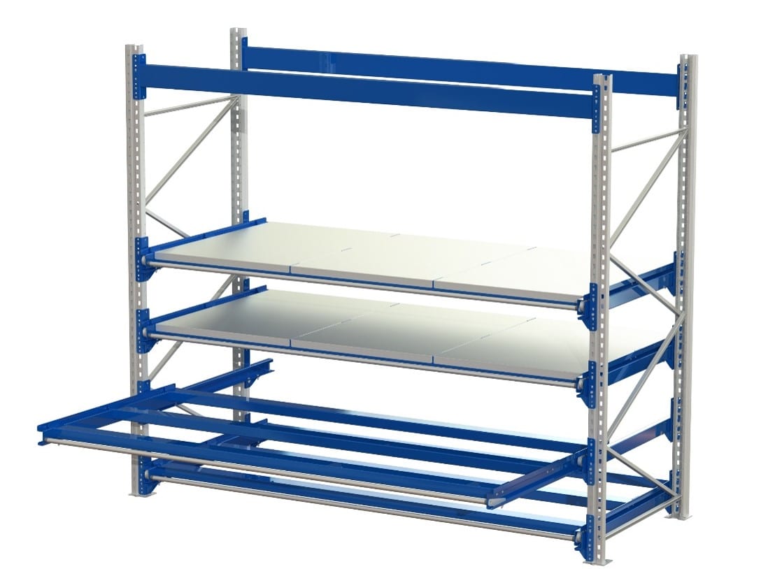 Wide upright mounted pull out unit in pallet rack Stående monterad bred utdragsenhet 600 kg 70 % b=2700 - bild 3